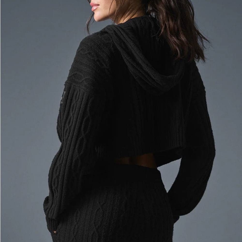 ALO Yoga Black Cable Knit winter bless hoodie - Picture 3 of 5